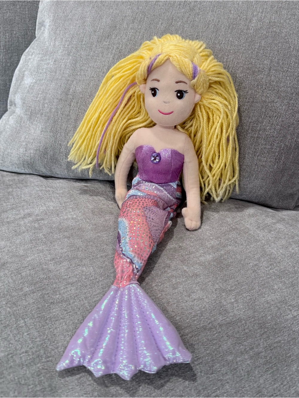 Aurora Sea Sparkles Mermaid Plush Doll 10" Blonde Hair Purple Shimmer Tail